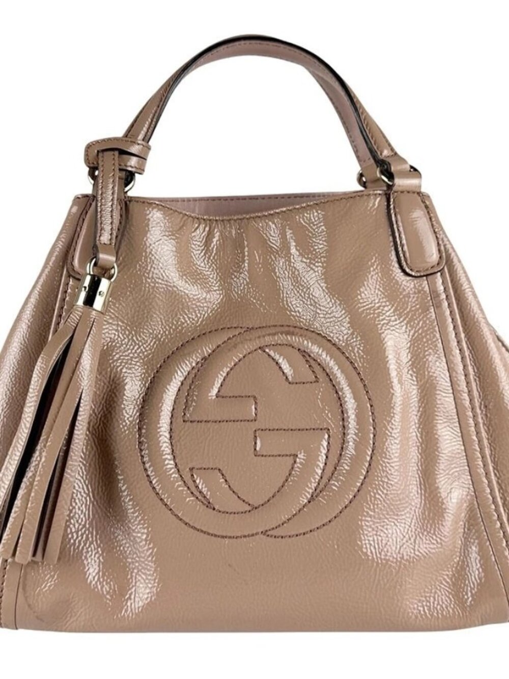 Auth GUCCI SOHO Handbag Shoulder Bag Pink Beige Patent Leather
